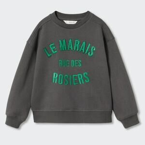 Mango Kids Le Marais Sweatshirt Gray Green Embroidery Size 5-6Y
